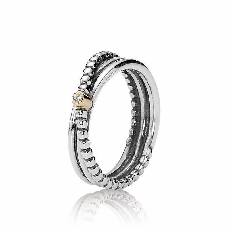 Pandora Rising Star Diamond Stackable Ring - Two Tone/Diamond H/Vs - Canada | FJ8556TW